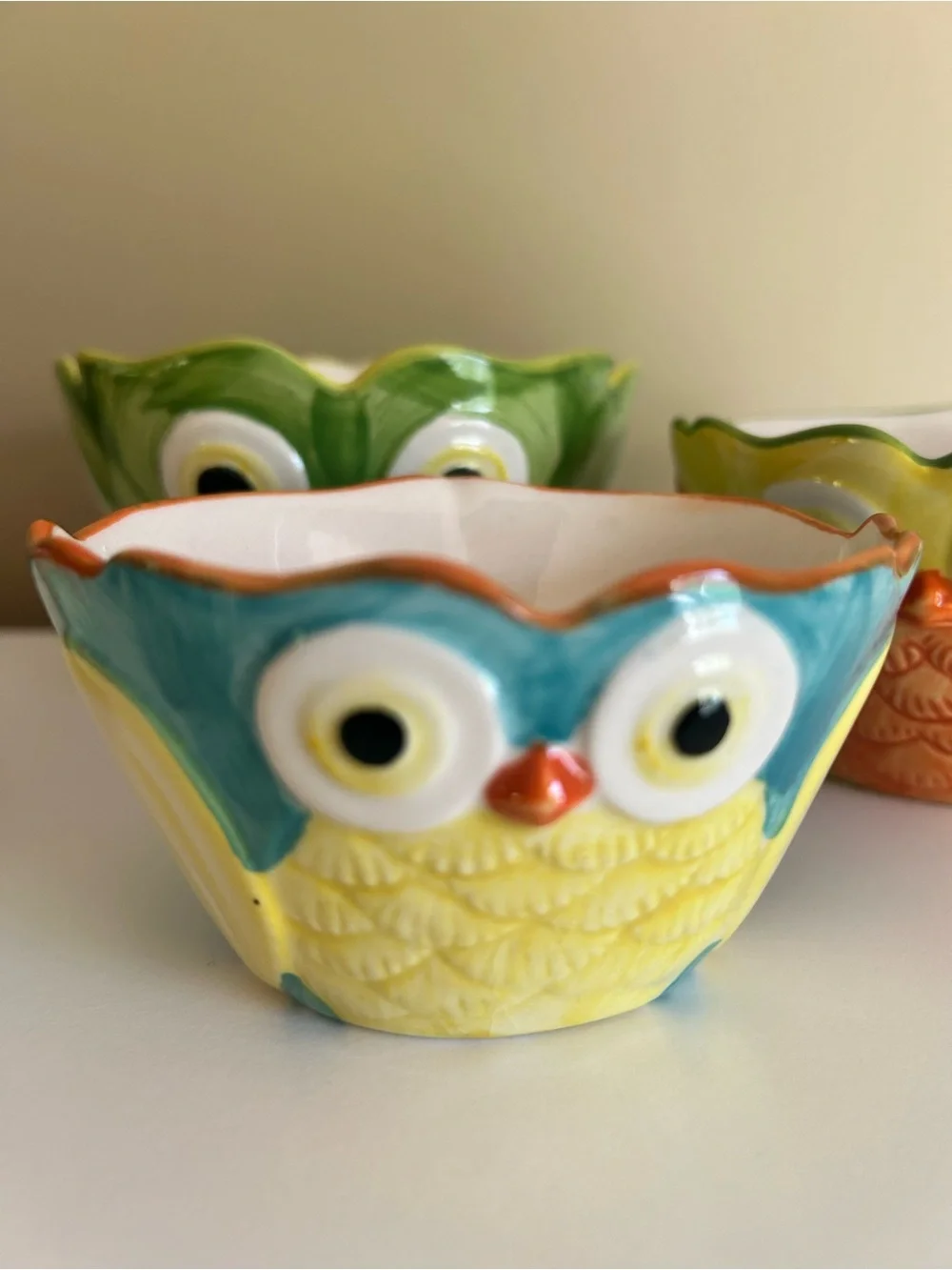Pier 1 Owl Nesting Ceramic Measuring Cups Set of 4 Multicolor Bowls